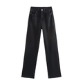 Pantaloni jeans neri da donna a vita alta con gamba dritta e vestibilità rilassata - S / Nero