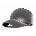 Faded black washed denim baseball cap with adjustable strap and vintage sun protection style - Adjustable / Gray