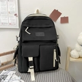 Zaino scolastico minimalista bianco e nero con tasche multiple in nylon resistente - Nero