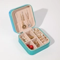 Portable iridescent mint green jewelry box with velvet lining and multi-slot storage - 10*10*5 / Blue