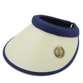 Détail de la bordure en maille bleu marine et visière beige avec étiquette anti-UV UPF50+ - M(56-58cm) / Beige Marine
