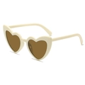 Fashionable heart-shaped party sunglasses featuring cream white frames and brown lenses - Rice White Frame / Tea Lens