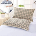 Pair of thick red and black plaid cotton gauze pillow towels with absorbent texture - With Straps/1 Piece / Cross Grid Coffee