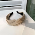 Minimalist soft cross knot headband in beige fabric with anti-slip inner lining for women - Light Gray White