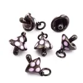 Set of six mini mushroom pendants in gunmetal gray with purple enamel polka dots - 3D Gunmetal Black Mushroom