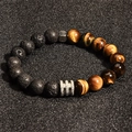 Men's beaded bracelet featuring brown tiger eye stones and black lava rock beads - Tiger Eye Lava Stone 10MM