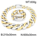 Conjunto de collar y pulsera cubana de dos tonos oro y plata con eslabones de 30 mm - Conjunto Bicolor Oro (KS223989-KJX)