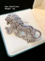 Macro-opname van zilveren leeuwenbroche met heldere stenen, maat 6,0cm bij 3,2cm - Zilveren Strass Leeuw (TB1605)