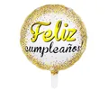 18 inch round Feliz cumpleaños balloon with gold glitter accents and 45cm diameter - Gold Speckled Dots Spanish Balloon