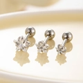 Three-piece set of silver titanium steel star stud earrings with clear zircon stones - 5mm Zircon (Single) / White (A148-1#)