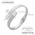 Bracciale rigido in acciaio al titanio argento con motivo geometrico e strass lucidi - Bracciale Rigido Argentato con Trama Ondulata (Z126)