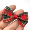 Mini Christmas bow ornament with red green and gold plaid ribbon held by hand - 5.5*4cm Bowtie