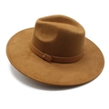 Vintage camel suède fedora hoed met een leren band en goudkleurige metalen stud - M (56-59cm) / Khaki Suède