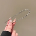 Elegant silver U-shaped metal hair pin with twisted design for traditional hairstyles - Silver U-shaped Twisted Double Hairpin