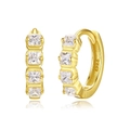 Elegant gold S925 silver hoop earrings with four vertical square cubic zirconia stones - Gold