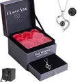 Silver heart projection necklace with 100 languages I love you in 9-rose jewelry gift box - White Gold Heart Necklace and Rose Gift Box