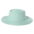 Detail of mint green woven texture on a high crown boater straw hat for sun protection - Adjustable / Mint Green