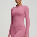Women's dusty pink yoga jacket and leggings set with slim fit breathable design - S / Dusty Pink