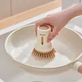Ecoco crèmewitte afwasborstel met zeepdispenser handvat en transparant reservoir - Korte Steel Vloeistofdoseerder (1 Stuk) / Crèmegeel