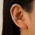 Minimalist silver ear cuff with double rows of sparkling cubic zirconia in X-cross design - Silver Double Row Rhinestone Style (12021)