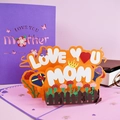 3D pop-up Mother's Day card in purple and orange with LOVE YOU MOM floral design - Love Mom