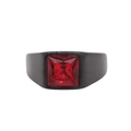 Minimalist black stainless steel ring with a square-cut red gemstone center stone - Electric Black Red Stone