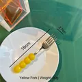 304 stainless steel fork with yellow bead handle and ceramic finish for home dining - Fork / Yellow