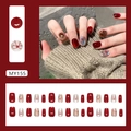 Uñas postizas ojo de gato rojas con lazo y brillos plateados en forma cuadrada corta - Estilo Mariposa Hielo Picado (MY155) / Tipo de Pegamento