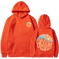 Orange long sleeve hoodie with Forever Chasing Sunsets print and kangaroo pocket - Orange