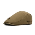 Classic tan linen ivy cap for men with side metal adjustment buckle and stitched panels - Khaki