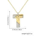 Two-tone letter T pendant necklace with hammer texture and size specifications in inches - Two-tone T