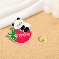 Panda and persimmon enamel pin with gold butterfly clutch and creative text detail - Panda No Worries