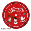 90cm red Christmas tree skirt featuring cartoon Santa and reindeer with plaid border - Plaid Border Red Santa