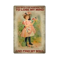 Vintage metal garden sign featuring a girl in a pink dress and retro floral illustration - 11740(16)