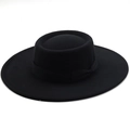 Classic black wool felt wide brim boater hat with silk ribbon and flat bow detail - Black
