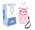 Pink bear personal safety alarm 130dB with silver keychain and LED light for women - Pink