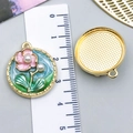 Pink enamel flower pearl pendant with gold frame measuring 2.5cm for DIY jewelry making - Blue-Green Gold-Sprinkled Round Pearl Flower-23580