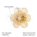 Anillo de camelia calada en oro de 18K con diamante central y pétalos de textura fina - Estilo de Camelia de Malla Hueca Con Circonita (YYR025253) / Abierto Ajustable