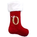 Calza di Natale in velluto rosso con bordo in finta pelliccia e lettera O dorata - Lettera O / Grigio
