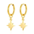 Detailed view of 18K gold plated stainless steel star pendant earrings on white backdrop - Star (MS-693) / Gold