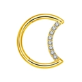 Golden crescent moon 316L stainless steel piercing ring set with sparkling clear crystals - Gold with Stone