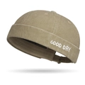 Khaki washed cotton docker hat with Good Day embroidery in a retro vintage style - Adjustable / Khaki
