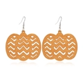 Hollow out pumpkin shaped brown wooden earrings with vintage geometric pattern on white background - Style 22/Pumpkin Shape Wave Hollow