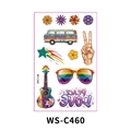 Tatouage temporaire avec van hippie, fleurs, signe de paix et ukulélé style WS-C460 - WS-C460/Bus Hippie
