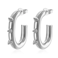 Silver geometric oval titanium steel earrings with triple spike details for women - Oval Spike Steel (MS-712)