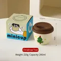 Mini tazza da caffè in ceramica con motivo albero di Natale, coperchio marrone e regalo - Albero di Natale