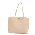 Minimalist large cream tote bag with decorative front pocket and long slim shoulder straps - White