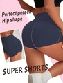 Dunkelblaue High-Waist Yoga-Shorts mit Peach-Hip-Effekt und feuchtigkeitsableitendem Stoff - S / Unterteile / Dunkelgrau