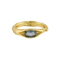 Anillo abierto de plata S925 textura lava con piedra de circón ovalada gris azul - Oro 18K (Talla 14/Ajustable)