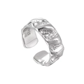 S925 sterling silver open ring with irregular rock texture and minimalist silver finish - 925 Silver / Irregular Rock Texture Wide Style (WJ017)